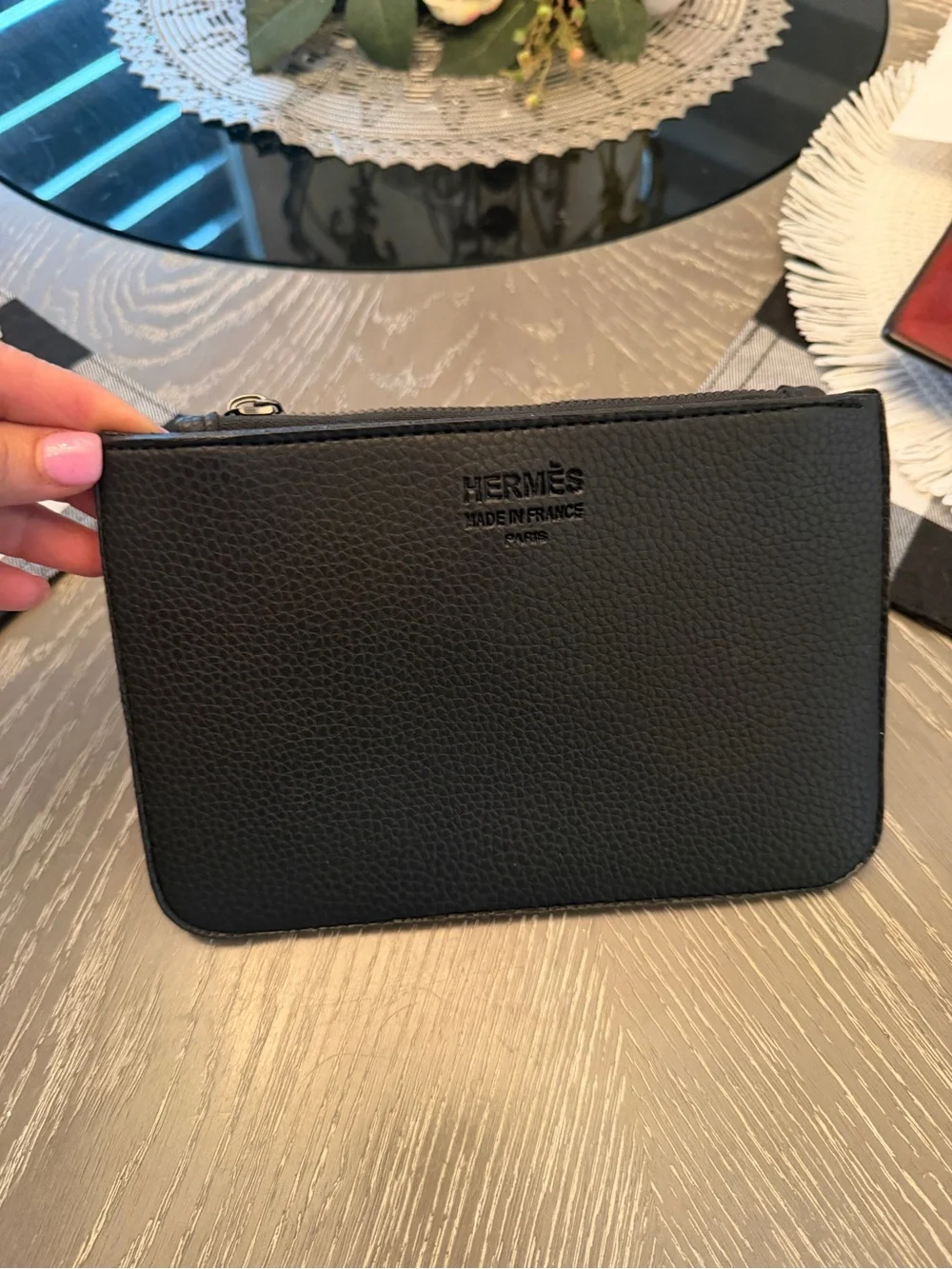 Hermès Black Pebbled Leather Zip Pouch
